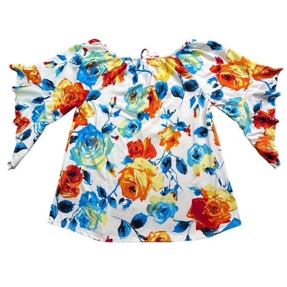 Espresso Blouse Womens Size S White with Multicolor Floral S/S Top - Picture 9 of 10